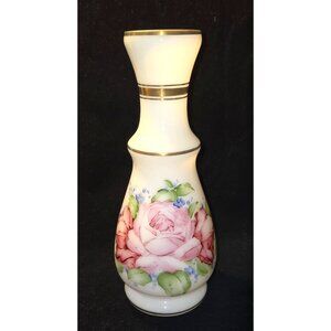 1950s DeLuxe Inc Bristol Glass hand painted Roses Vase